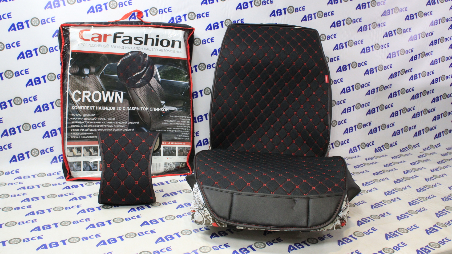 Накидки на сиденье Черный черный красный (велюр класса люкс) экокожа CROWN PLUS